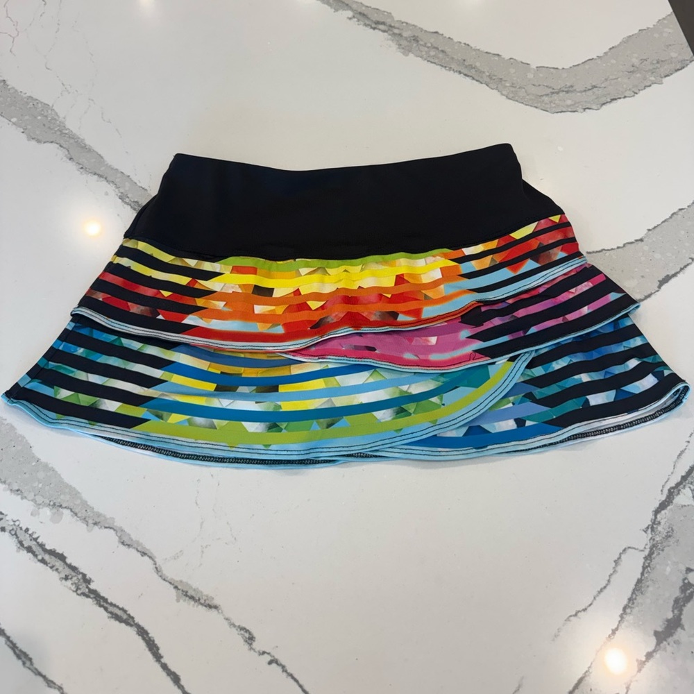 Lucky in Love Black Multi-Color Striped Tennis Skort